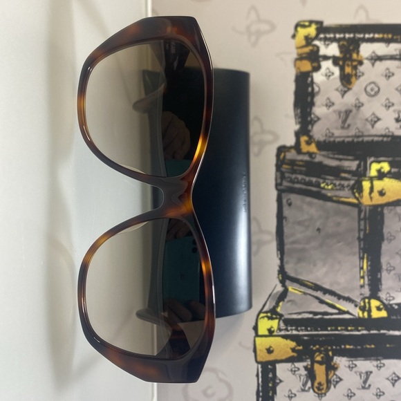 💯 - NWT SAINT LAURENT YSL SLM8/F 003 Havana Brown Gold Logo 56 mm Women's Su… - Picture 5 of 12